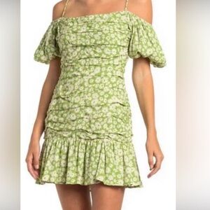 ASTR the Label Green and Taupe Ditsy Square Neck Ruched
Dress Size Medium